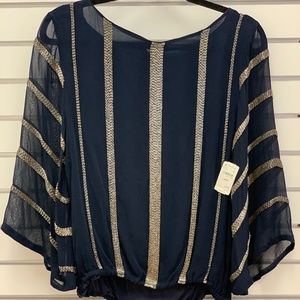 Alice and Olivia Silk Chiffon Blouse w/Metallic